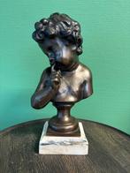 Antieke bronzen buste engel op marmer, Antiek en Kunst, Ophalen of Verzenden, Brons