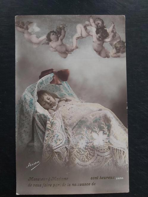 Mooie oude franse postkaart aankondiging geboorte, Verzamelen, Postkaarten | Themakaarten, Ongelopen, Kinderen, Ophalen of Verzenden