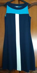 Wit-kobalt-blauw kleed met witte streep, PTC, maat M, Overige kleuren, Zo goed als nieuw, Knielengte, PTC
