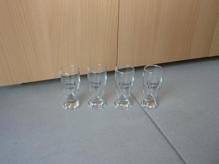 Set van 4 glazen likeurglazen shotglaasjes Crema & caffe, Verzamelen, Glas en Drinkglazen, Ophalen of Verzenden