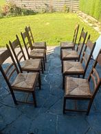 8 eiken stoelen met rieten zitvlak, Tuin en Terras, Ophalen of Verzenden, Zo goed als nieuw