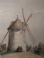 Hollands landschap. Oude tekening gesigneerd. Molen, Ophalen of Verzenden