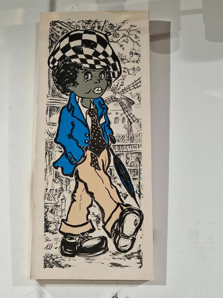 Retro xl  Paris AD 1972 , de fluitende wandelaar gesigneerd, Verzamelen, Retro, Huis en Inrichting, Ophalen of Verzenden