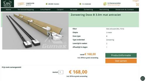 Gumax veranda zonnewering rails (antraciet) - nieuw!, Doe-het-zelf en Bouw, Rolluiken, Nieuw, 200 cm of meer, Grijs, Elektrische bediening