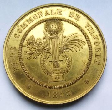 médaille plaquée 1843 HART fete communale Vilvorde, Enlèvement ou Envoi, Autres matériaux