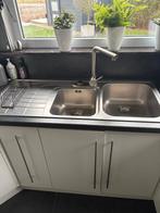 Gootsteen dubbel inox met kraan, Huis en Inrichting, Ophalen, Gebruikt, Minder dan 100 cm, Overige kleuren