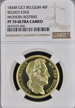 Belgium 40 Francs 1834 Modern Restrike PF70 Ultra Cameo, Verzenden, Verguld, Losse munt