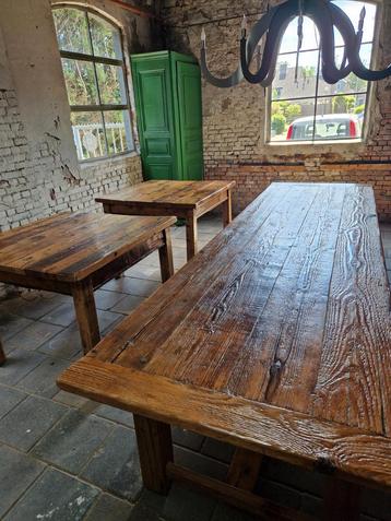 300 cm lange boerentafel met 2 extra tafels van 100x100, Huis en Inrichting, Tafels | Eettafels, Ophalen, Gebruikt, Grenenhout