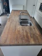 Werkblad keuken eik 2m45x96 incl franke spoelbak, grohe kraa, Ophalen, Gebruikt