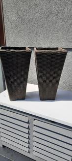 2 bruine bloembakken van geweven hars 49* 25* 14, Ophalen, Kunststof, Gebruikt, Tuin