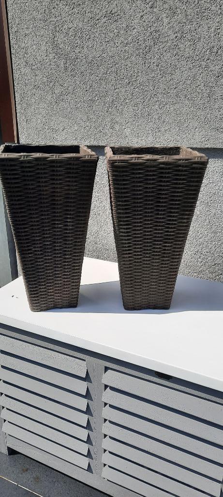 2 bruine bloembakken van geweven hars 49* 25* 14, Tuin en Terras, Bloembakken en Plantenbakken, Gebruikt, Kunststof, Balkon, Tuin