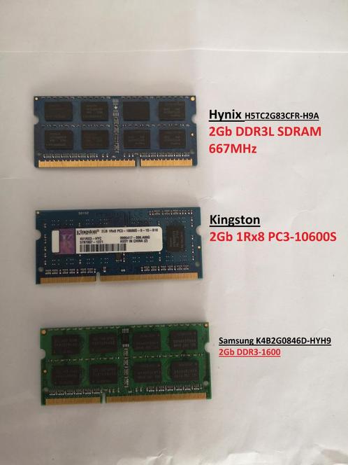 Barrettes Ram, Computers en Software, RAM geheugen, Gebruikt, Laptop, 2 GB, DDR3, Ophalen of Verzenden