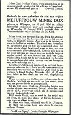 Minne Dox  oorlogsslachtoffer V1 bom Wijnegem 31/01/1945, Ophalen of Verzenden