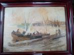 tableau impressionniste Paul Mathieu bateaux bord de mer, Autos : Pièces & Accessoires, Enlèvement ou Envoi