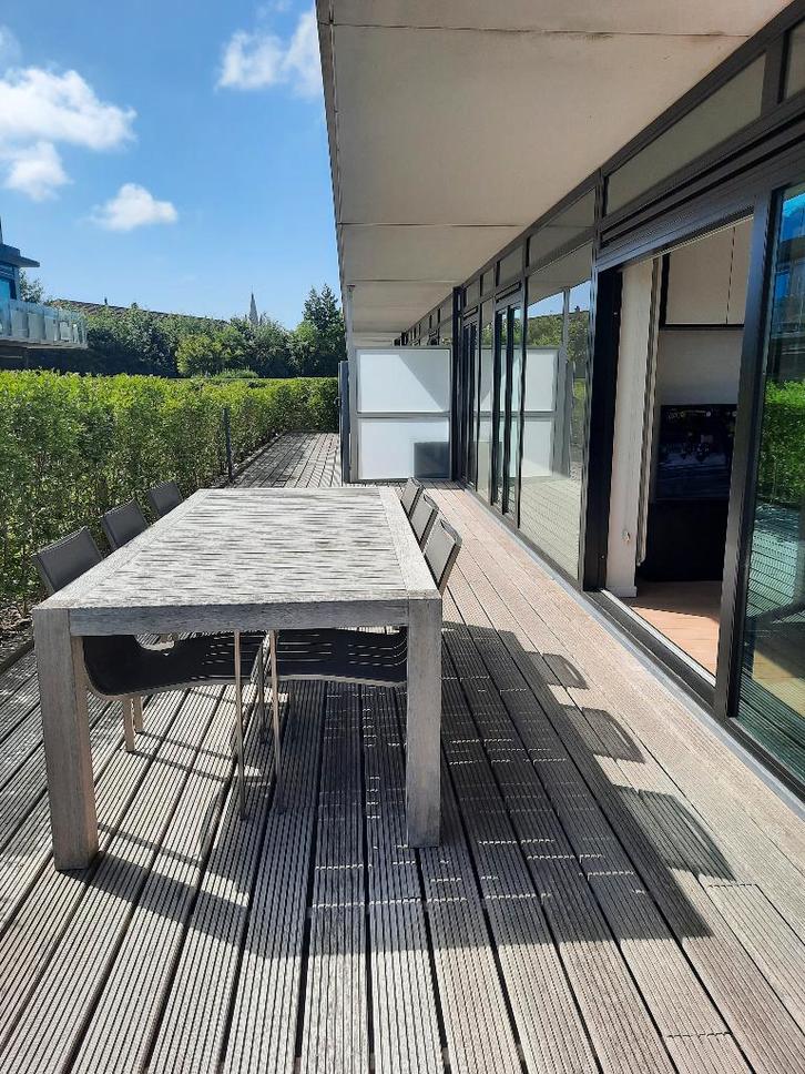 tuintafel + stoelen, Tuin en Terras, Tuinsets en Loungesets, Zo goed als nieuw, Tuinset, Hout, 6 zitplaatsen, Eettafel, Stoel