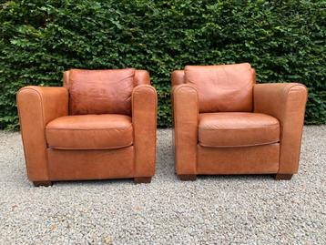 2 Top kwaliteits cognac leren club lounge Fauteuils. beschikbaar voor biedingen
