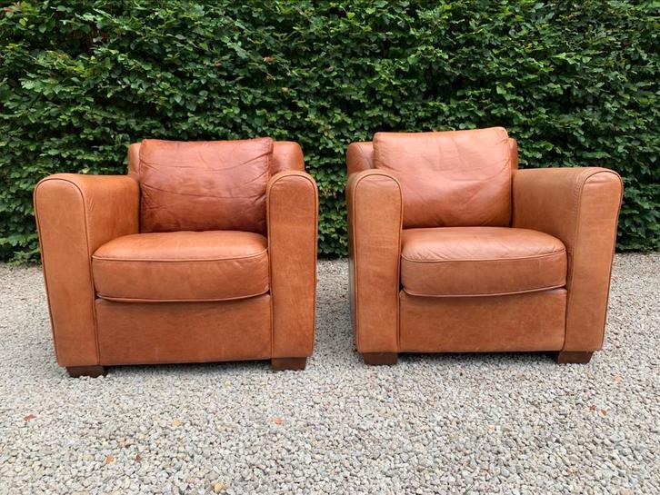 2 Top kwaliteits cognac leren club lounge Fauteuils., Huis en Inrichting, Fauteuils, Ophalen