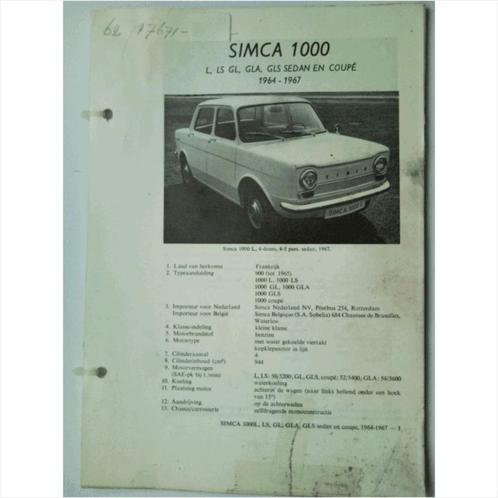 Simca 1000 Vraagbaak losbladig 1964-1967 #2 Nederlands, Livres, Autos | Livres, Utilisé, Enlèvement ou Envoi