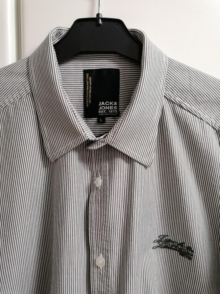 Zwart wit gestreept hemd met LM van Jack&Jones, L, Kleding | Heren, Overhemden, Zo goed als nieuw, Wit, Ophalen of Verzenden