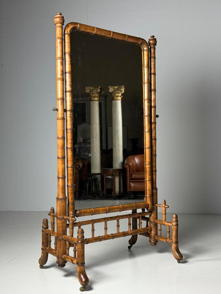 Faux Bamboo Cheval spiegel, Antiek en Kunst, Antiek | Spiegels, Ophalen