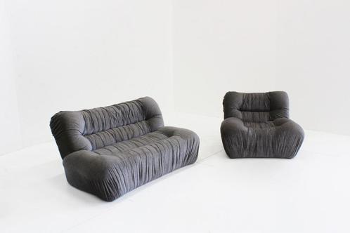 Vintage Italiaanse zetel en fauteuil jaren 70, Antiek en Kunst, Antiek | Meubels | Stoelen en Sofa's, Ophalen of Verzenden