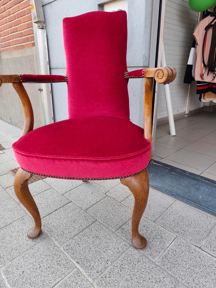 Antieke zeteltjes met rood fluweel en eikenhout, Antiek en Kunst, Antiek | Meubels | Stoelen en Sofa's, Ophalen