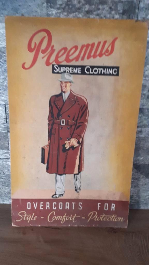 Vintage kartonaffiche, reclamebord herenmode - jaren 30-50, Verzamelen, Merken en Reclamevoorwerpen, Gebruikt, Reclamebord, Ophalen of Verzenden