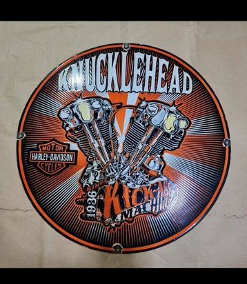 Panneau d'affichage en émail Harley Davidson Knucklehead, Enlèvement ou Envoi, Comme neuf, Panneau publicitaire