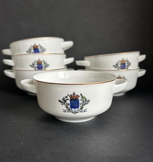 6 Sint Sebastiaan Schuttersgilde Brugge soepkommen porselein, Antiek en Kunst, Antiek | Porselein, Ophalen of Verzenden