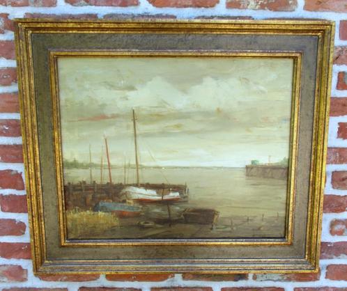 Raymond Van Hoeck ( 1922 - 1992 ) Havenzicht, Antiek en Kunst, Kunst | Schilderijen | Klassiek, Ophalen of Verzenden