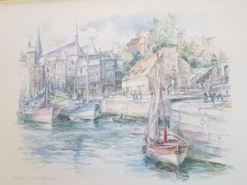 Aquarelle signée LEGAI - MONFLEUR les hautes maisons beschikbaar voor biedingen