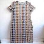 Stretchy jurk geruit patroon pastel kleuren L, Verzenden, Nieuw, Maat 42/44 (L), Beige