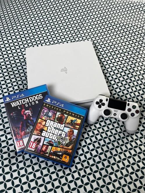 PS4 slim blanche 500go + GTA V (Edition Premium) & Watch Dog, Games en Spelcomputers, Spelcomputers | Sony PlayStation 4, Zo goed als nieuw