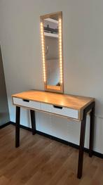 Make-up tafel in hout + losse spiegel LED, Ophalen, Zo goed als nieuw, Hout