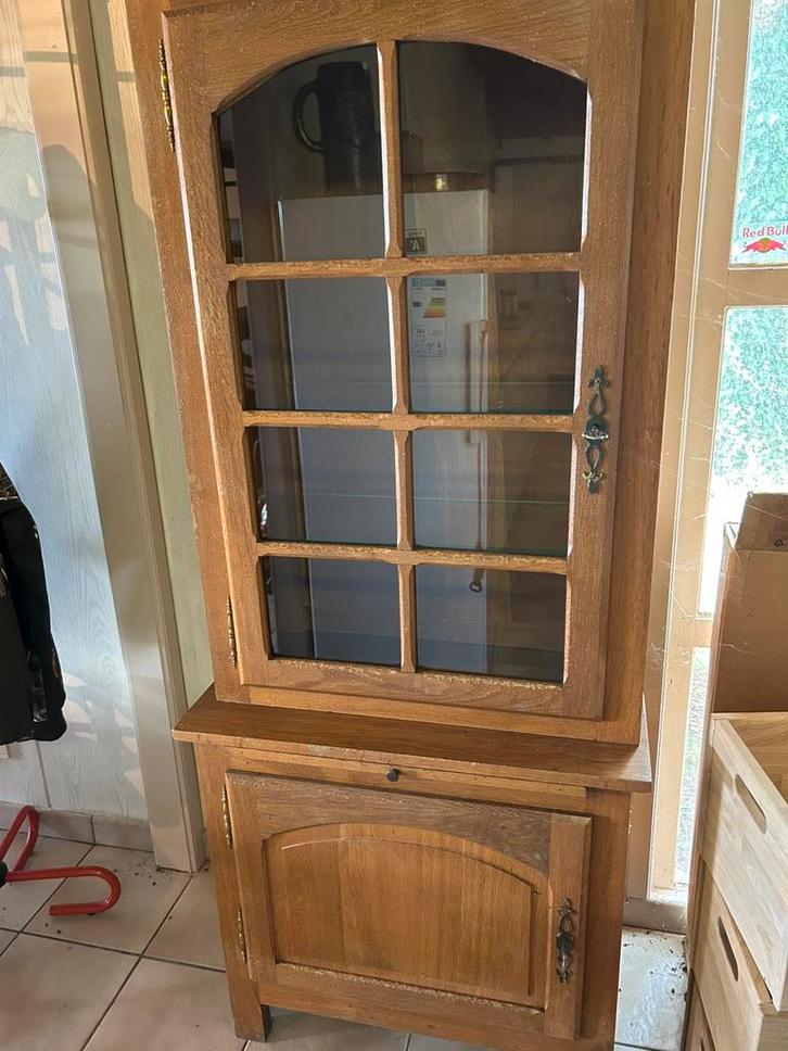 Eiken vitrinekast, Huis en Inrichting, Kasten | Vitrinekasten, Zo goed als nieuw, Glas, Ophalen