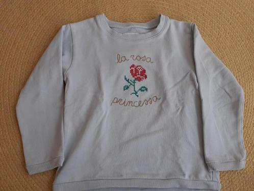 Trui Filou maat 5 (110) - lichtblauw met tekening van roos, Kinderen en Baby's, Kinderkleding | Maat 110, Gebruikt, Meisje, Trui of Vest