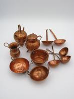 set van 11 oude miniatuur keuken potjes in rode koper, Antiek en Kunst, Ophalen of Verzenden