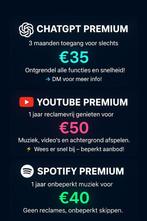 Youtube, spotify, chat gpt, Tickets en Kaartjes