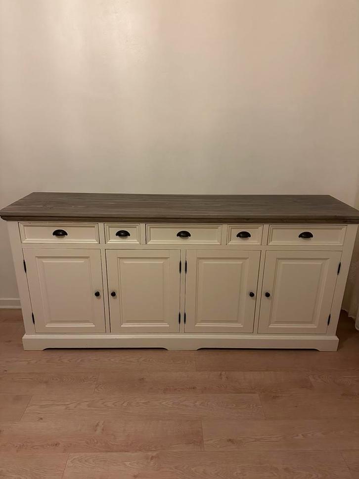 Prachtig gebroken wit buffet en grijs houten blad, Huis en Inrichting, Kasten | Dressoirs, Gebruikt, Ophalen