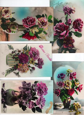 5 postkaarten met bloemen van 1930 , in goede staat beschikbaar voor biedingen
