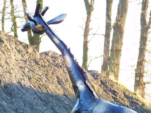 Handgemaakte Giraffe - 155 cm - Zwart met Gouden details - M, Antiek en Kunst, Curiosa en Brocante, Ophalen of Verzenden