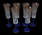 6 kobalt en gouden champagne glazen, Antiek en Kunst, Ophalen