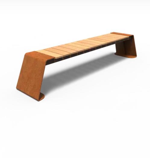Zitbank in cortenstaal of gelakt staal met hout, Tuin en Terras, Tuinbanken, Nieuw, Metaal, Ophalen