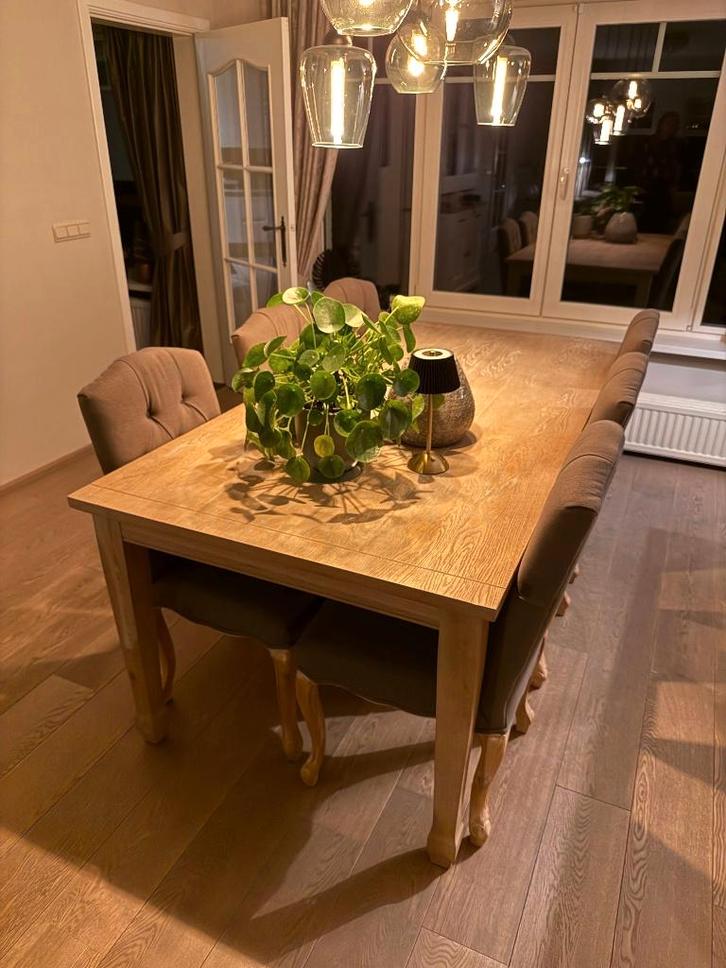 Eiken eetkamertafel met witte wax afwerking, Maison & Meubles, Tables | Tables à manger, Utilisé, 100 à 150 cm, 200 cm ou plus