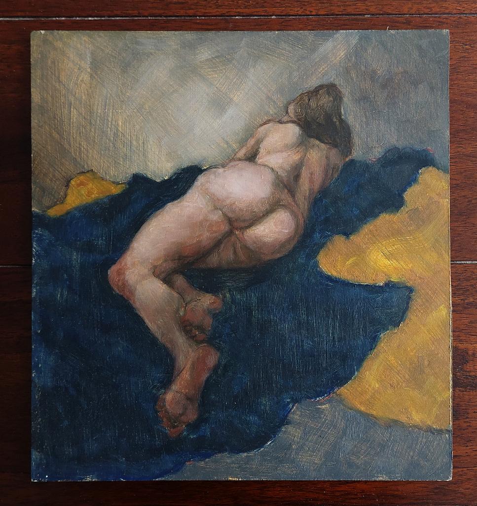 Studie in olieverf - Liggend Naakt, Antiek en Kunst, Kunst | Schilderijen | Klassiek, Ophalen of Verzenden