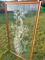1970s groot XL kunstwerk glasraam pauw Art Nouveau stijl, Enlèvement