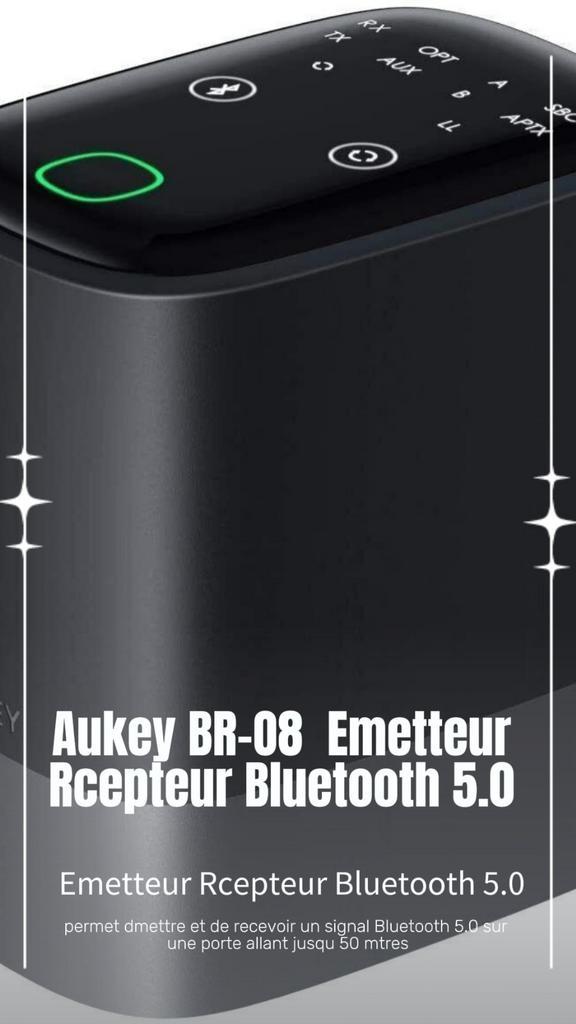 Aukey BR-O8 – Emetteur Récepteur Bluetooth 5.0, Télécoms, Émetteurs & Récepteurs, Neuf, Émetteur et Récepteur, Enlèvement ou Envoi
