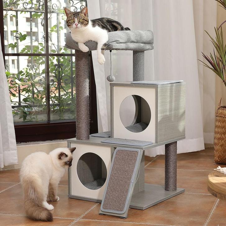 Nieuwe stevige krabpaal houtlook – 89cm met huisje, Dieren en Toebehoren, Krabmeubelen, Zo goed als nieuw, Krabpaal, Ophalen of Verzenden