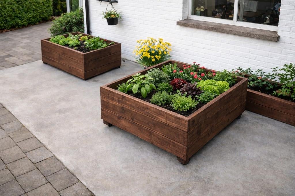 Moestuinbak plantenbak handgemaakt en gebeitst, Ophalen, Hout, Tuin