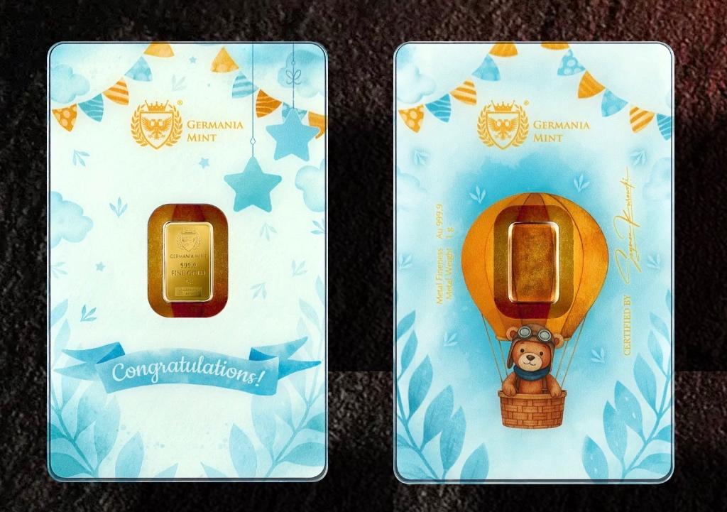 1g goudbaar GEBOORTE EDITIE JONGEN Germania Mint, Ophalen of Verzenden, Goud